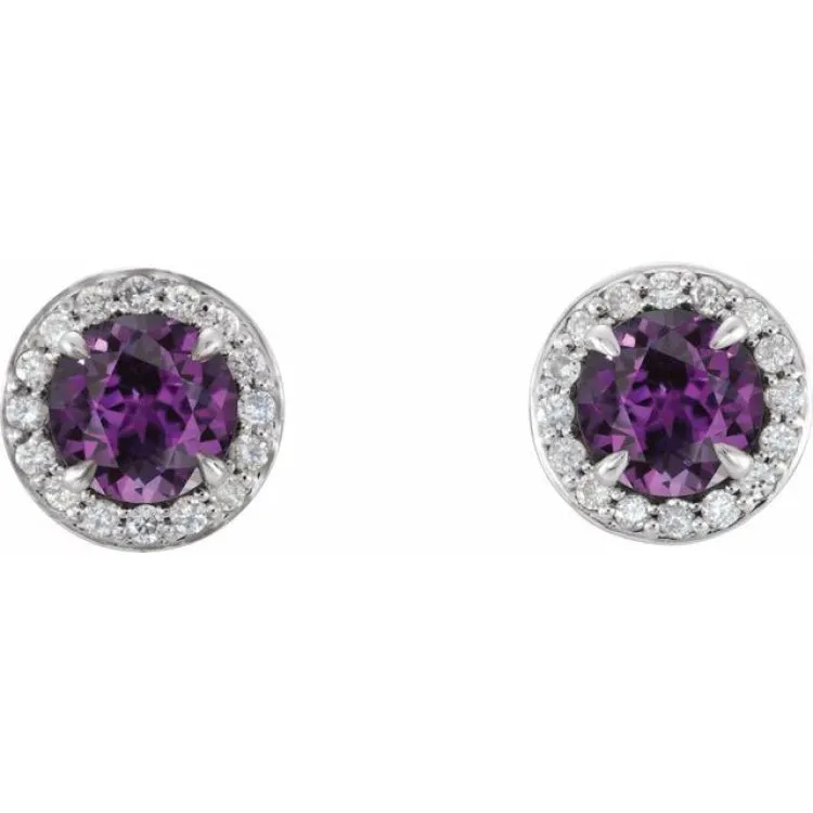 14K White 3.5 mm Lab-Grown Alexandrite & 1/8 CTW Natural Diamond Earrings