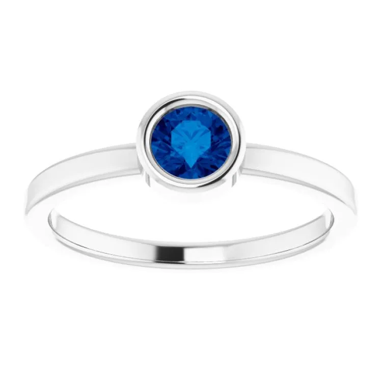 14K White 4.5 mm Lab-Grown Blue Sapphire Ring
