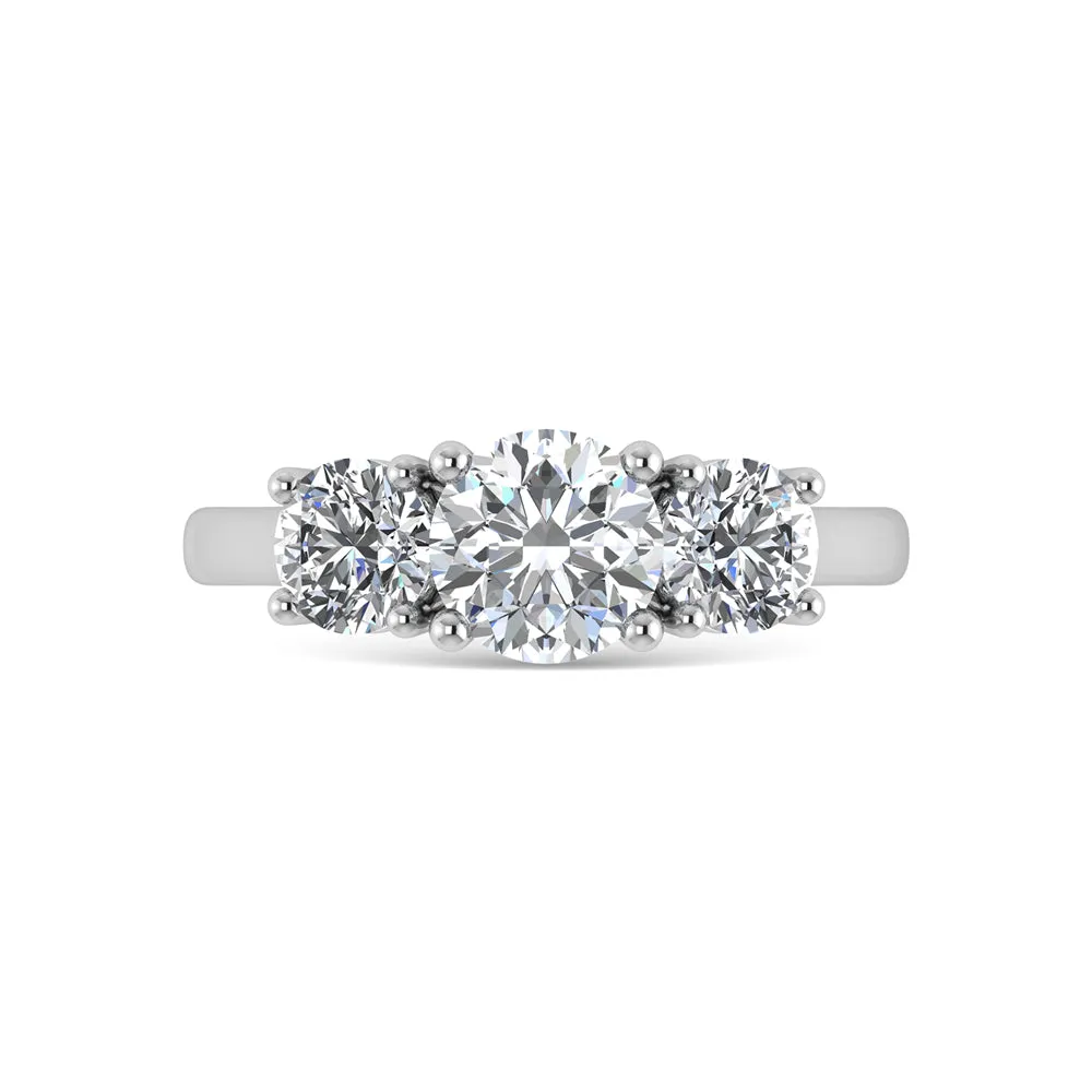 14K White Gold Lab Grown Diamond 2 Ct.Tw. Plain Shank Round Shape Three Stone Engagement Ring