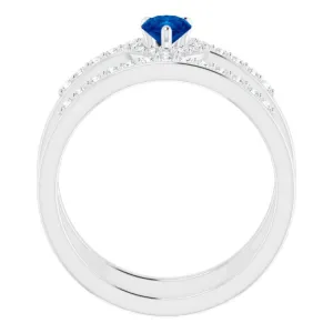 14K White Lab-Grown Blue Sapphire & 1/3 CTW Natural Diamond Ring