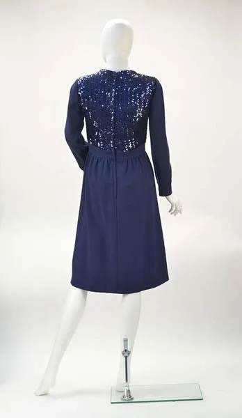 1960s Navy Wool Sequined Cocktail Dress