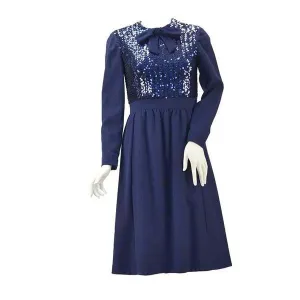 1960s Navy Wool Sequined Cocktail Dress
