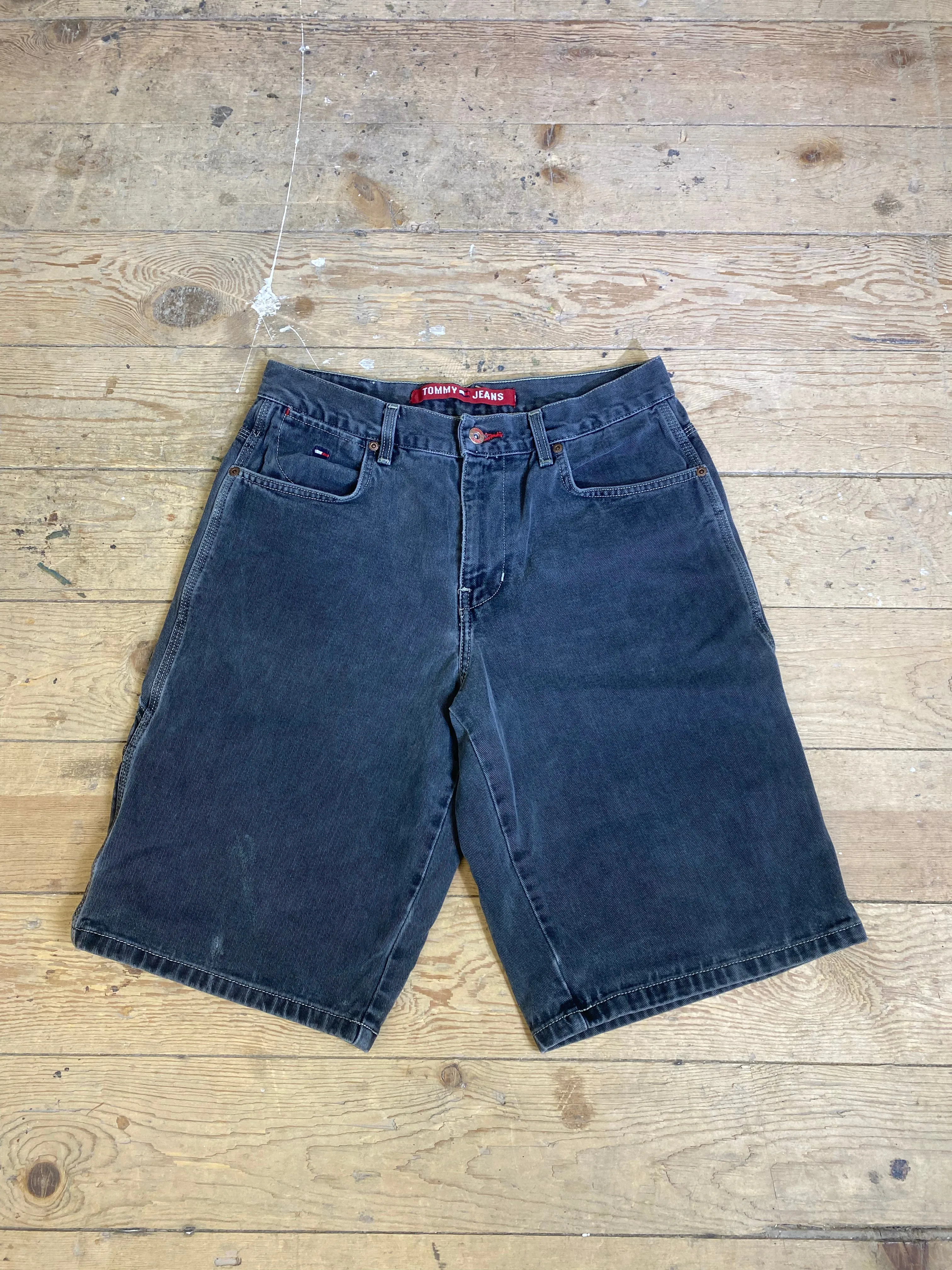 1990s Black Denim Cargo Shorts by Tommy Hilfiger