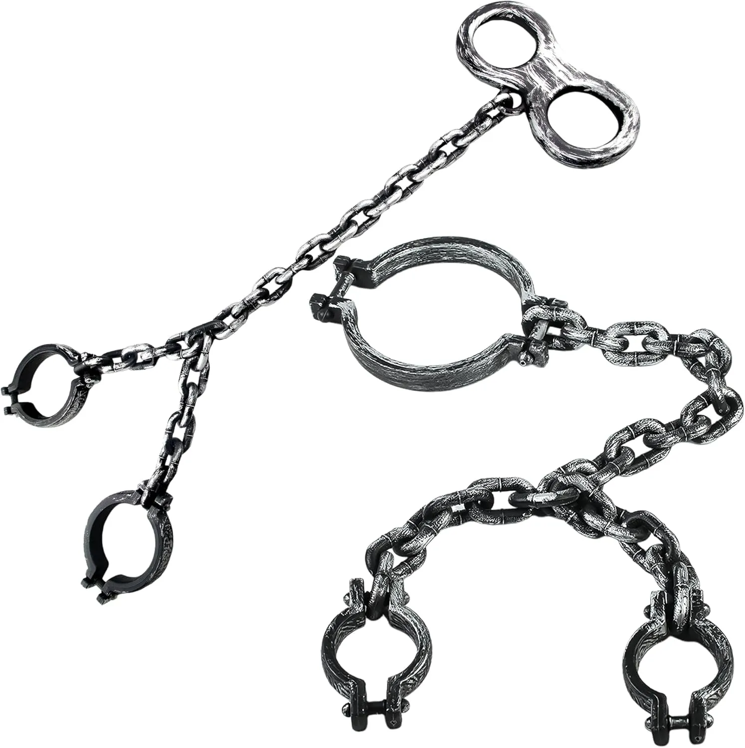 2 Pack Halloween Plastic Chains Props - Large Prison Human Upper Body Shackle, Lower Body Shackle, Head Handcuffs for Halloween Costume Party Haunted Trick Props