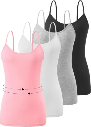 4 PCS Basic Camisoles Tops for Womens Undershirts Adjustable Spaghetti Strap Tanks