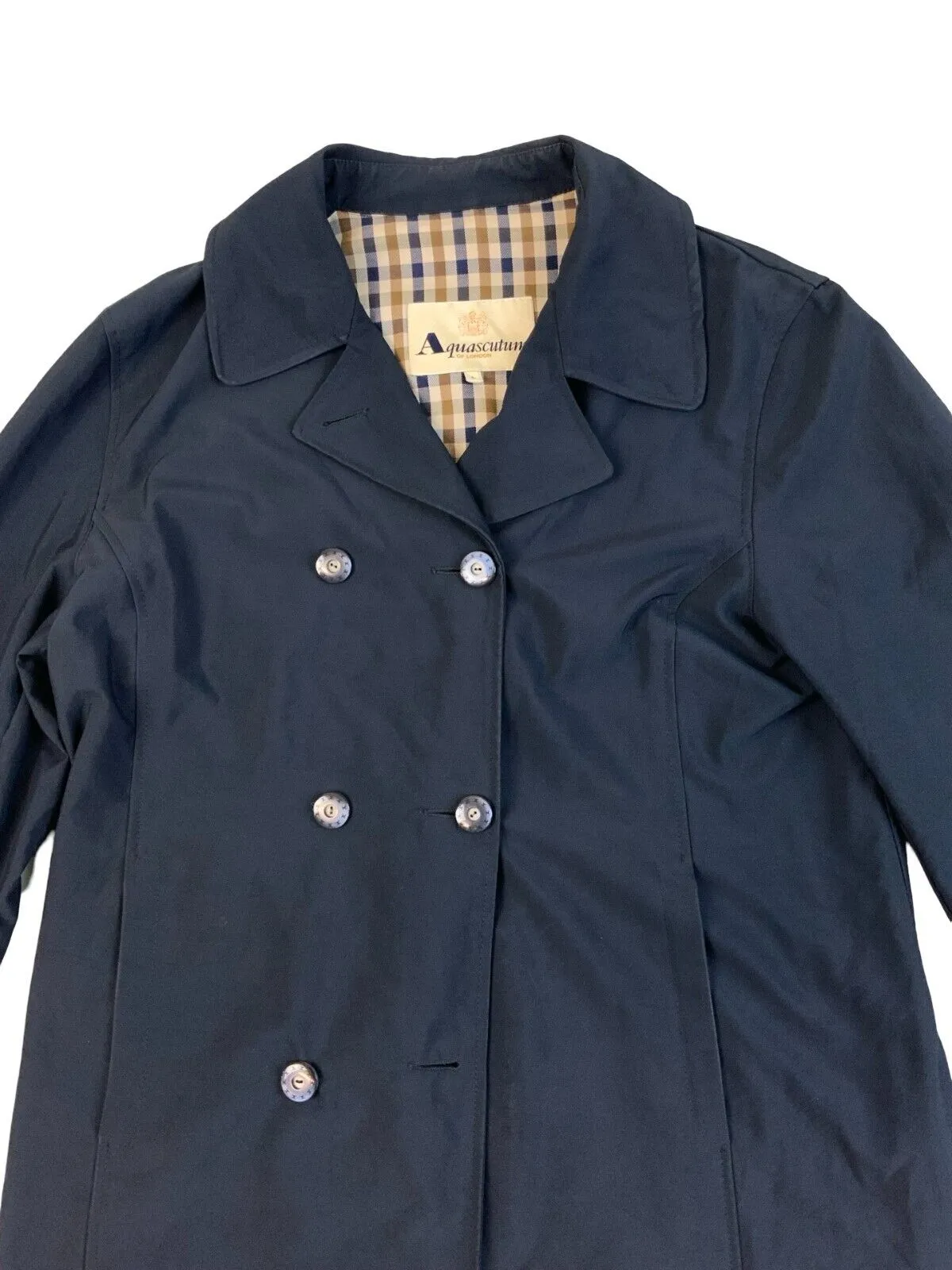 AQUASCUTUM DOUBLE BREASTED PEA COAT NAVY BLUE SIZE L