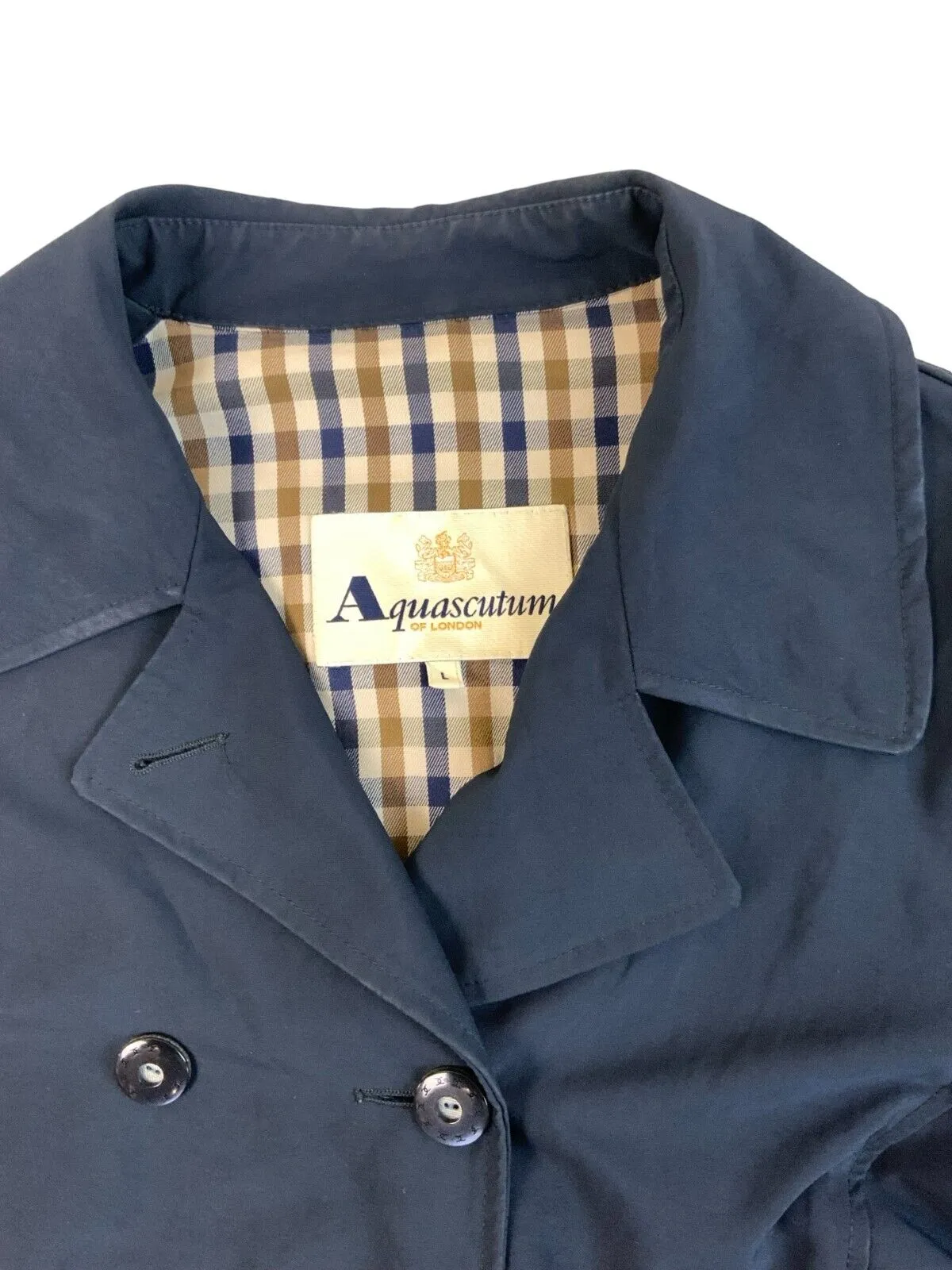 AQUASCUTUM DOUBLE BREASTED PEA COAT NAVY BLUE SIZE L