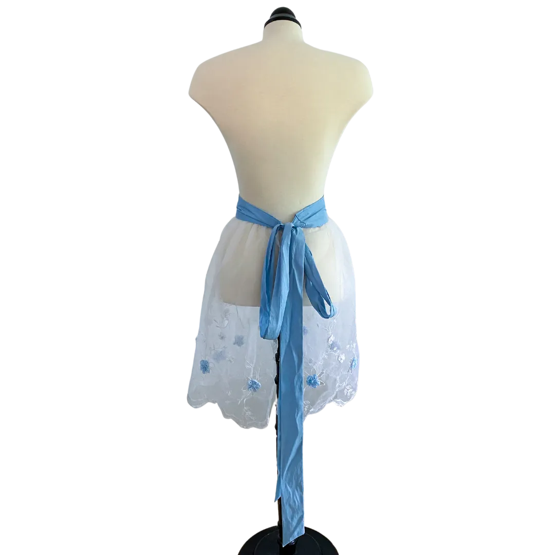 Blue Floral Lace Half Apron