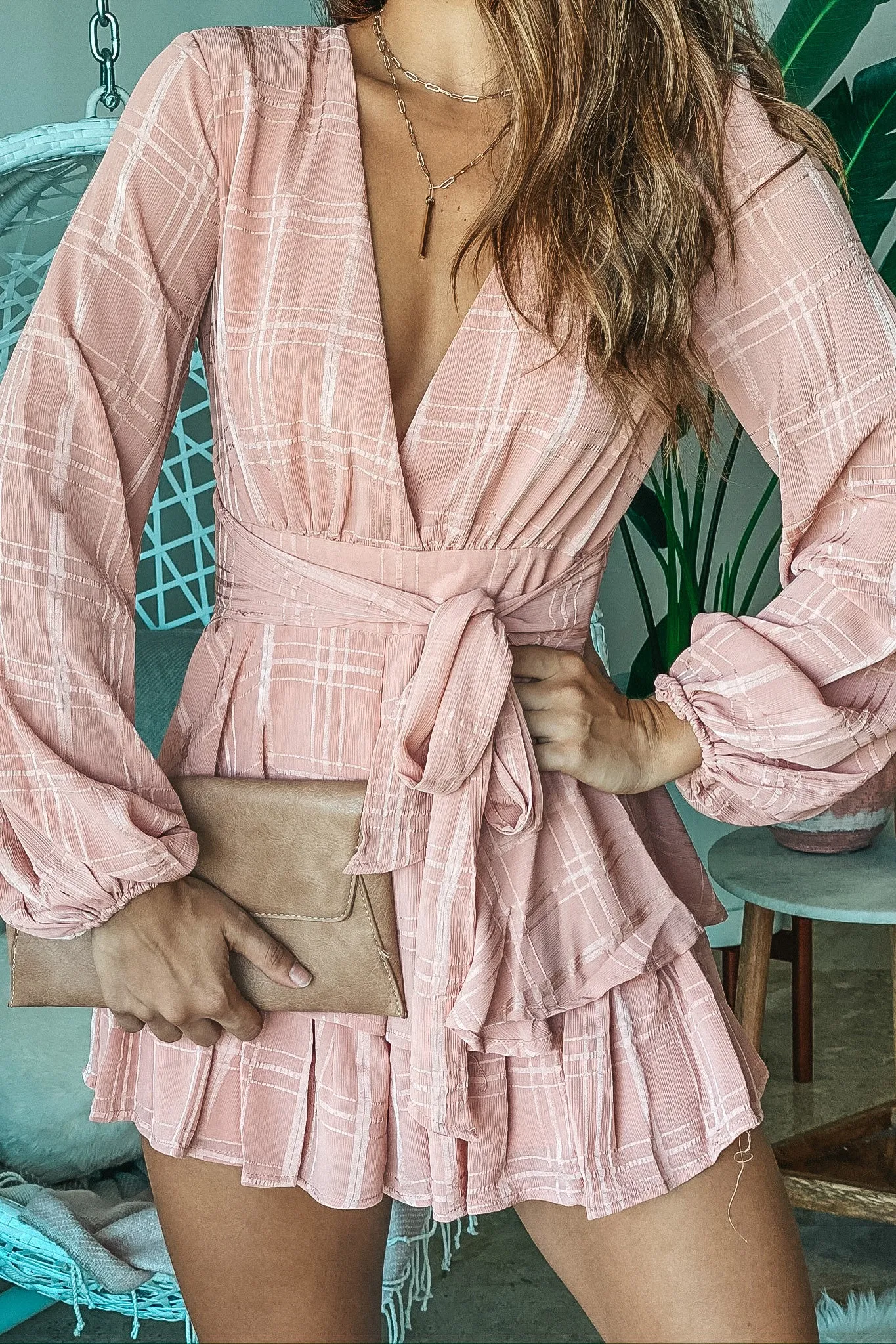Blush Romper with Puff Sleeves