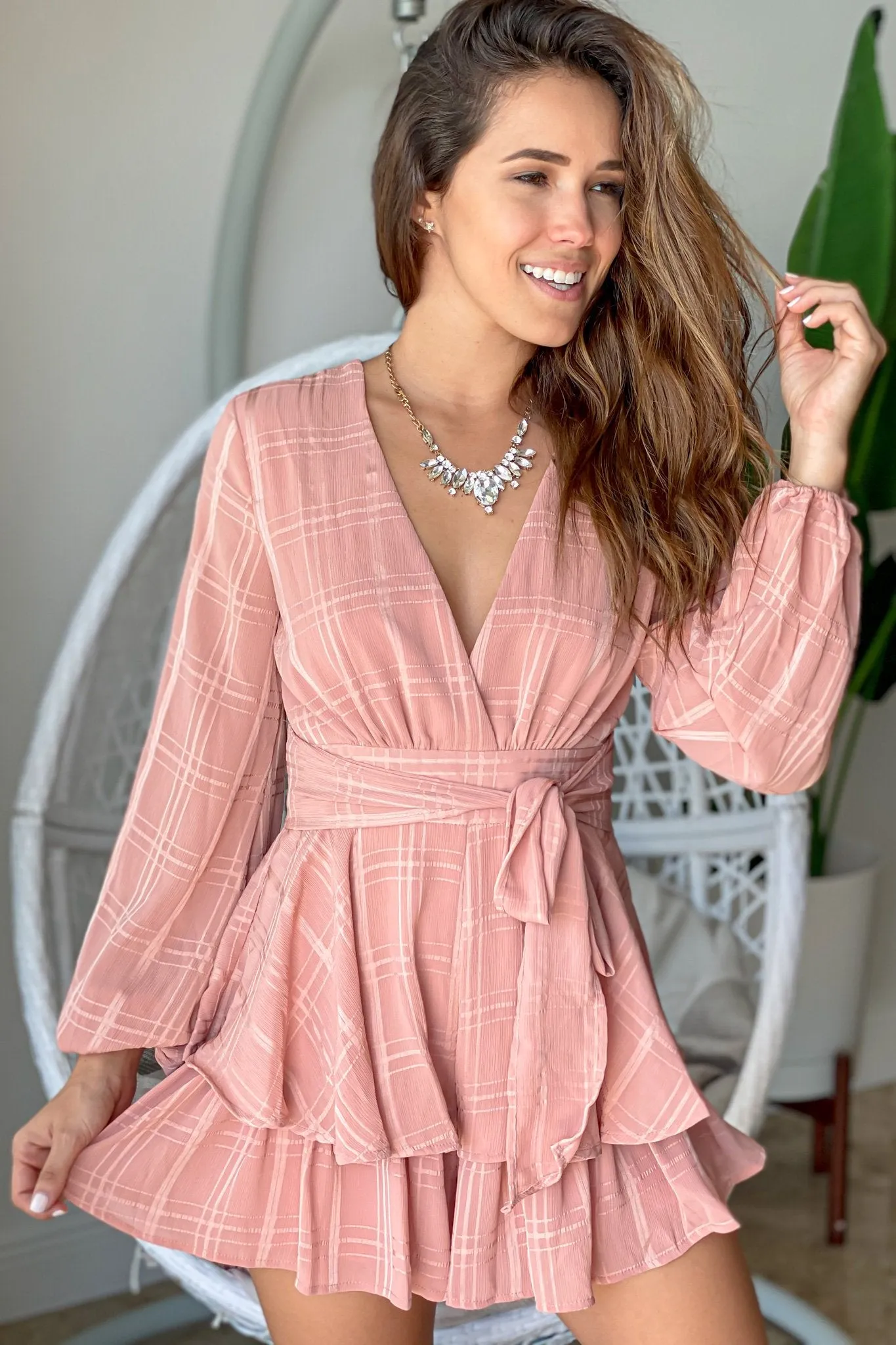 Blush Romper with Puff Sleeves