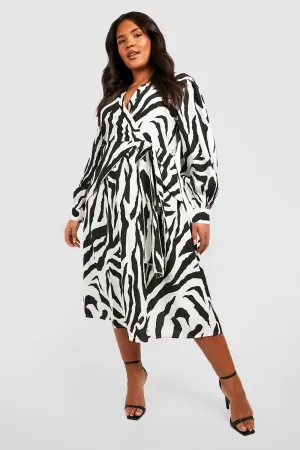 Boohoo plus print midi dress, black