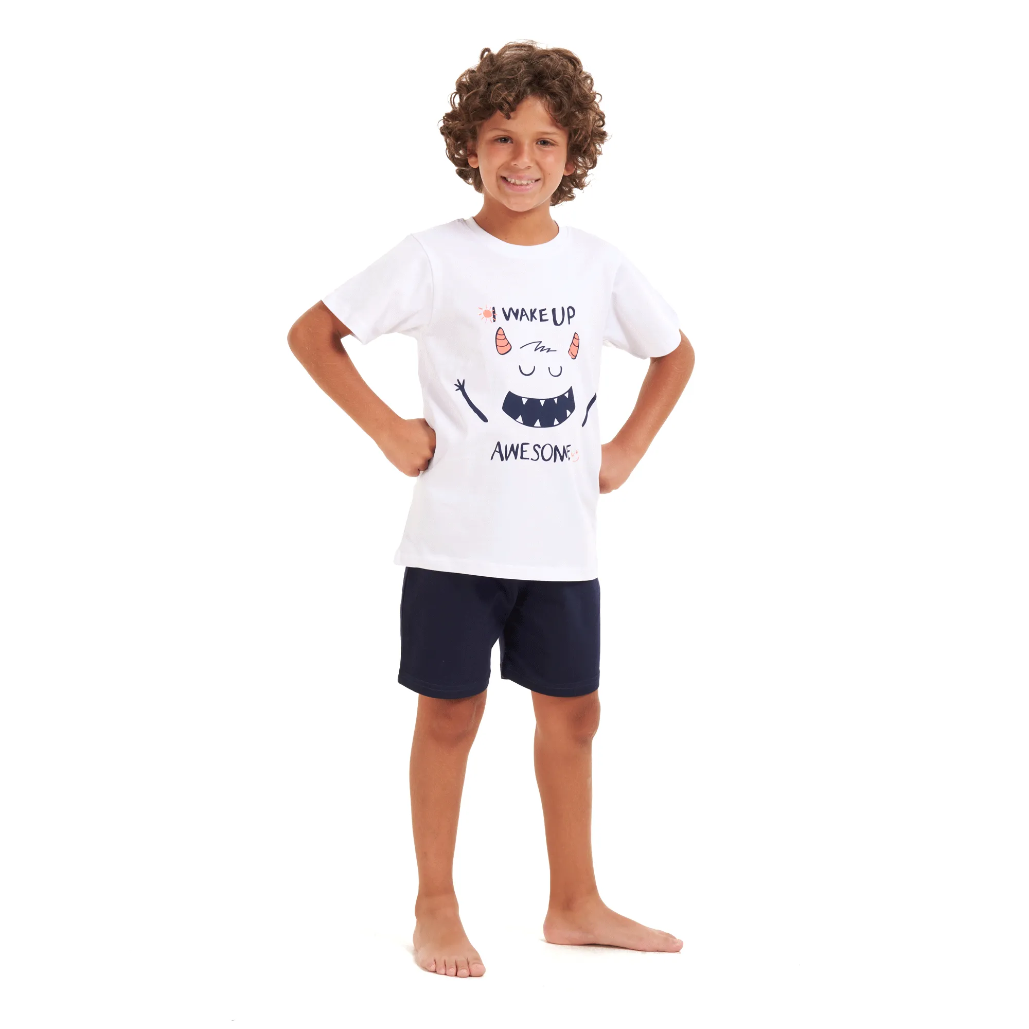 Boys summer pajama set Monster t-shirt  Dark blue shorts