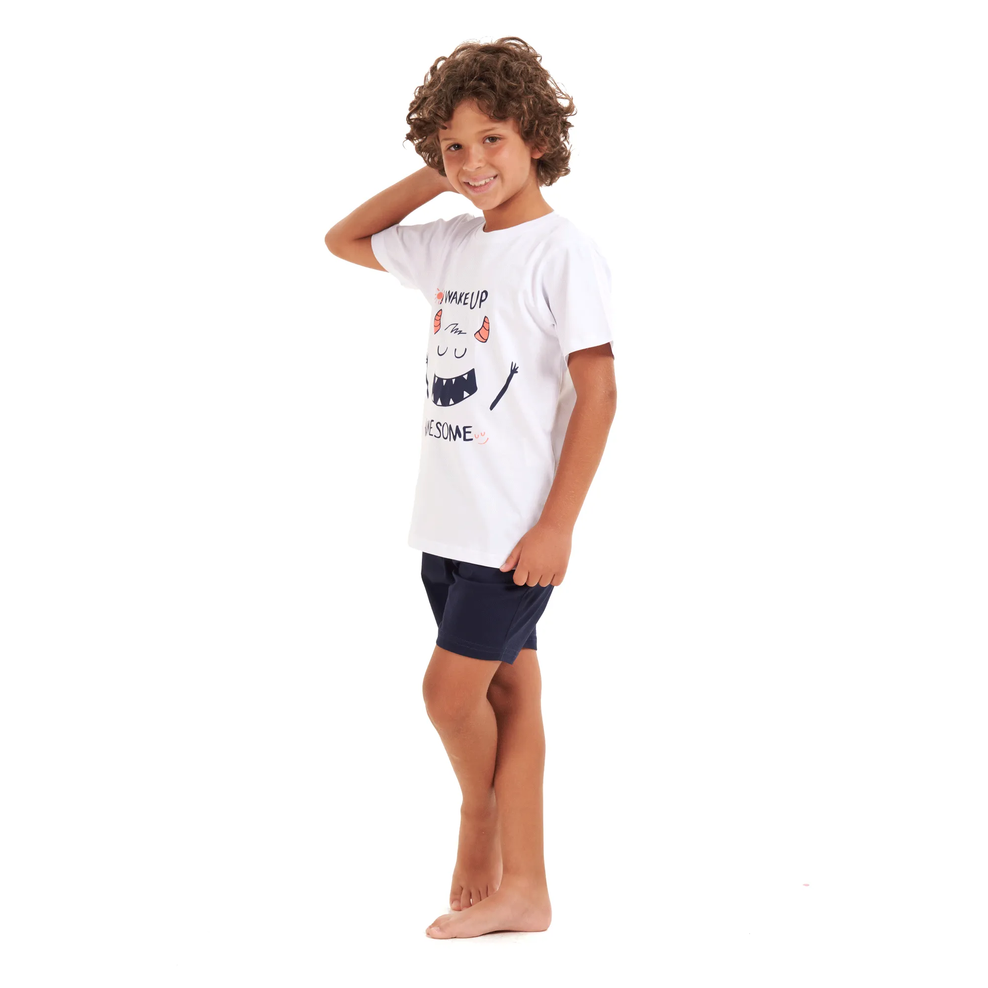 Boys summer pajama set Monster t-shirt  Dark blue shorts