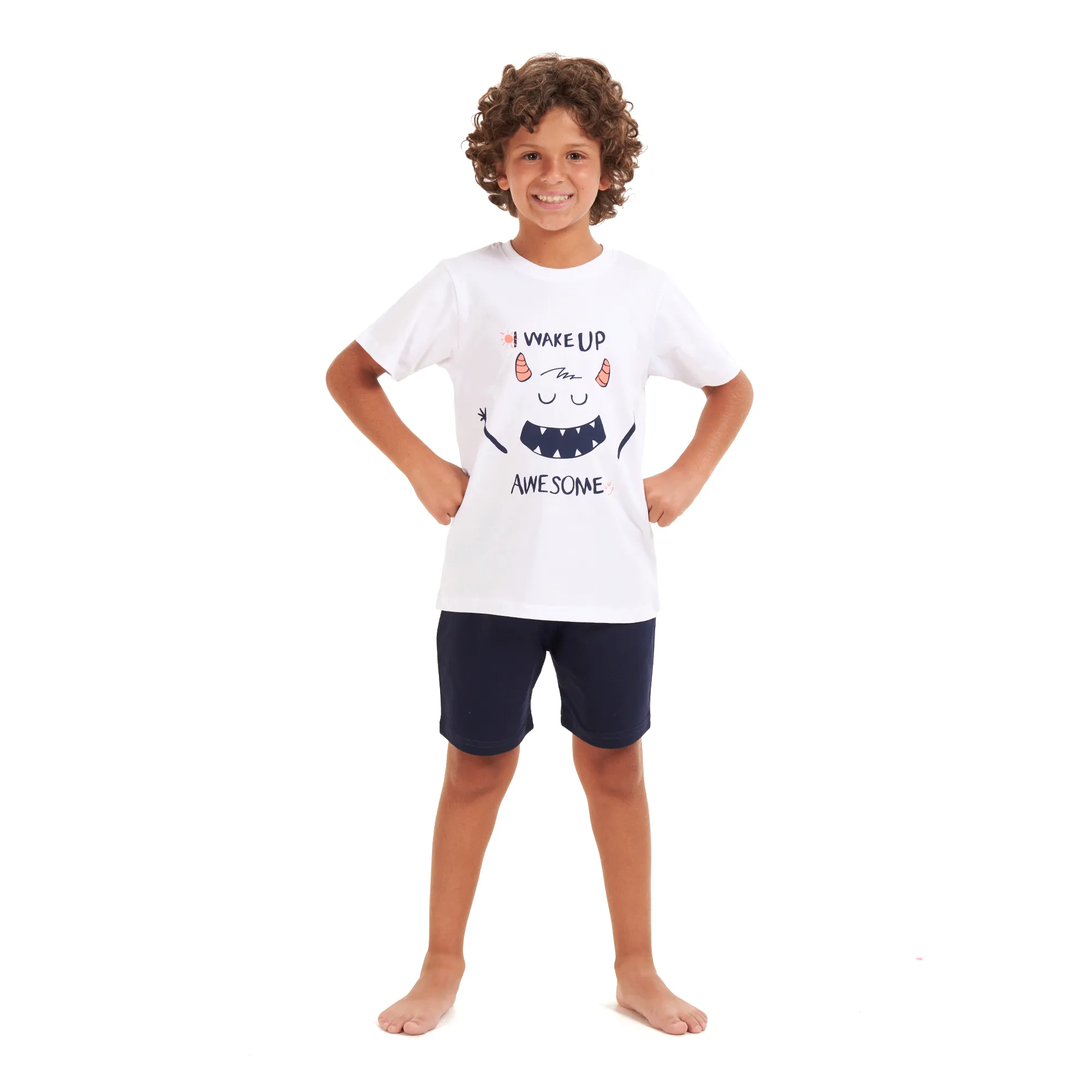 Boys summer pajama set Monster t-shirt  Dark blue shorts
