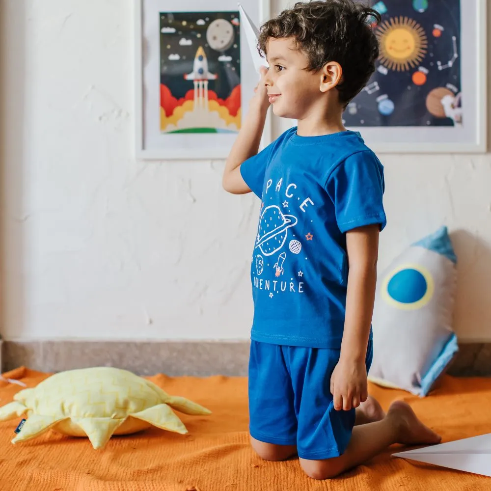 Boys summer pajama set Space t-shirt   Blue shorts