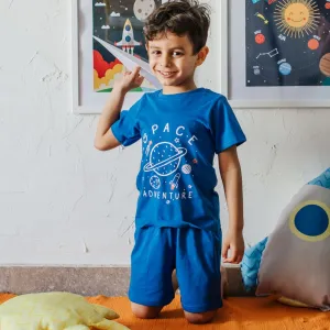 Boys summer pajama set Space t-shirt   Blue shorts