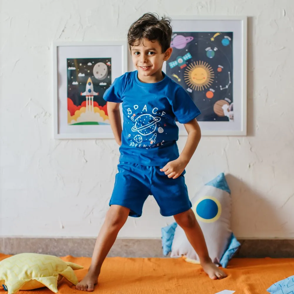 Boys summer pajama set Space t-shirt   Blue shorts