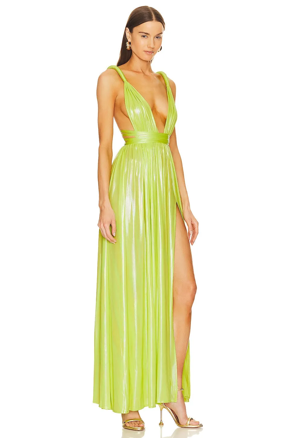 Bronx and Banco Goddess Gown Dress in Neon Yellow