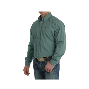 Cinch Men's Stretch Geometric Print Button Down Western Turquoise Green Shirt