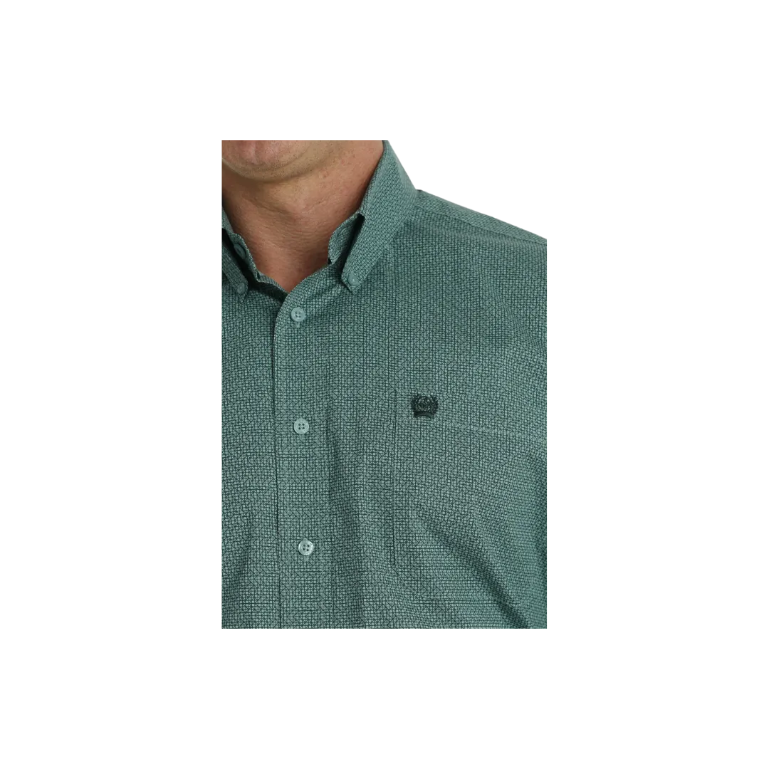 Cinch Men's Stretch Geometric Print Button Down Western Turquoise Green Shirt