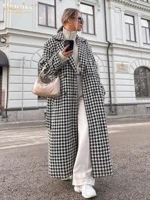 Clacive Winter lose Hahnen tritt Frauen Mantel elegante Revers Langarm Büro jacke Trench Mode klassische warme Mantel weiblich