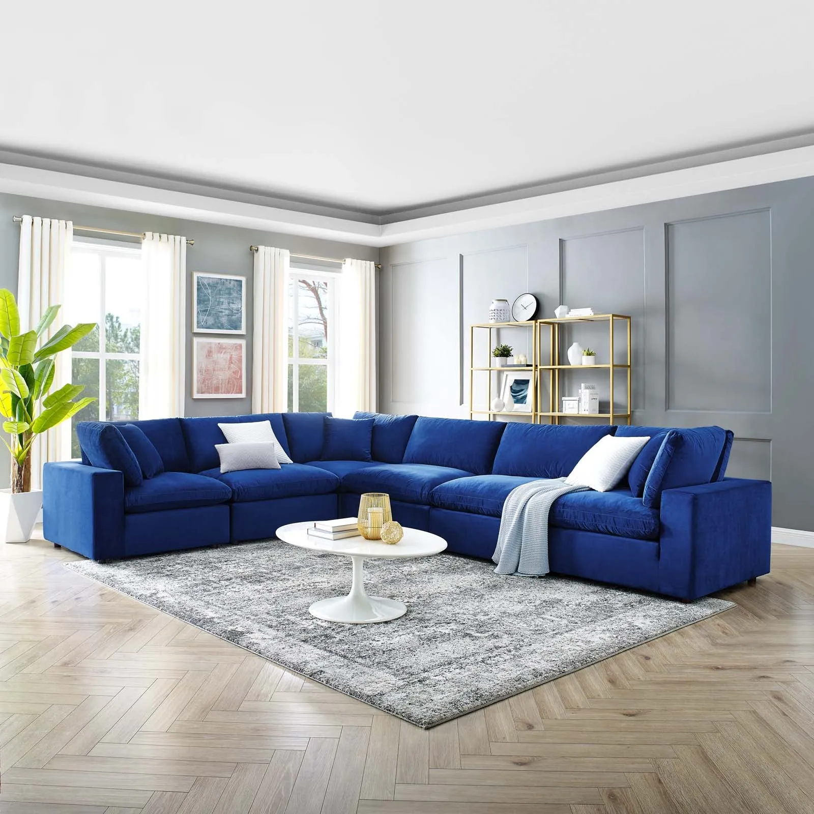 Commix  Down Filled Overstuffed Performance Velvet 6-Piece Sectional Sofa