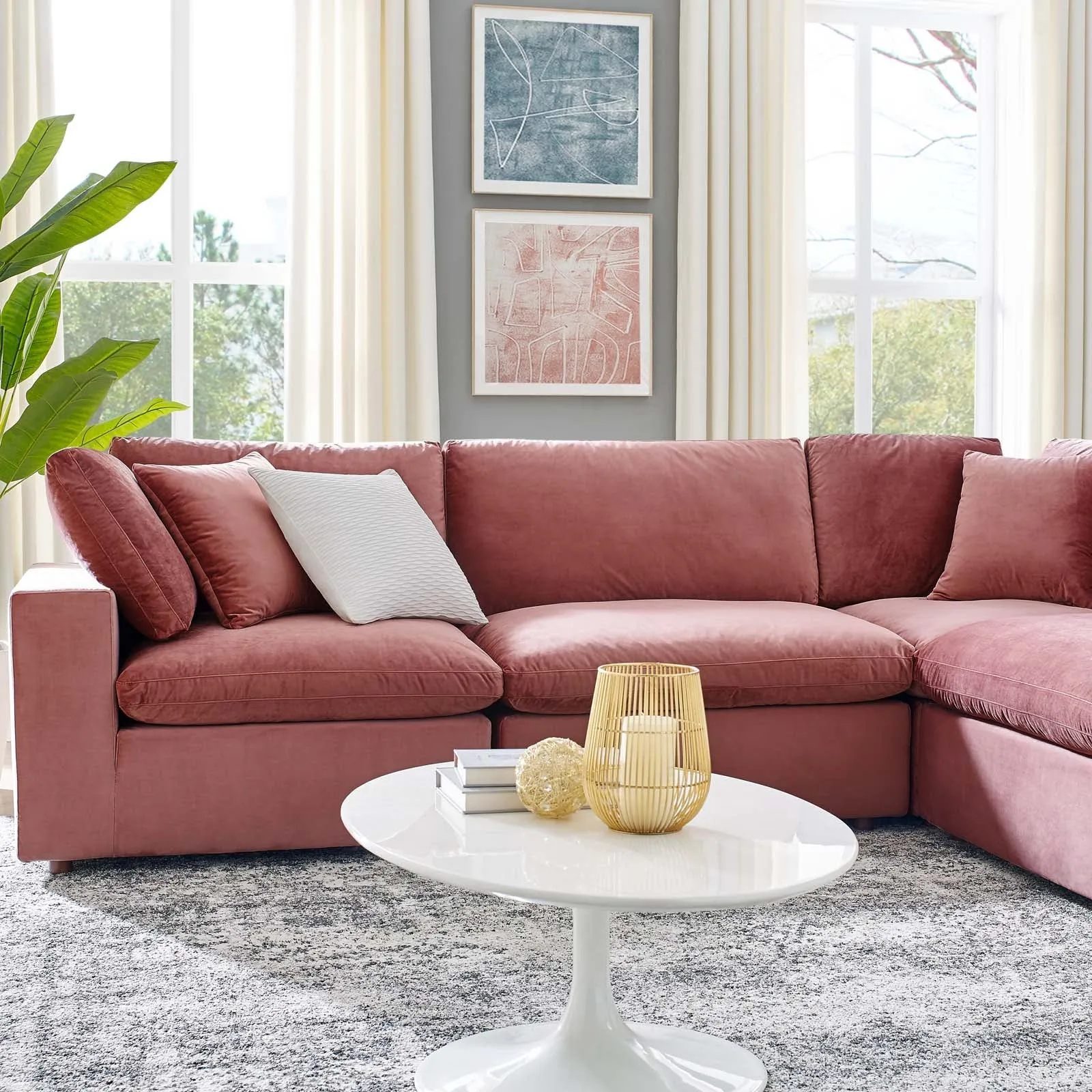 Commix  Down Filled Overstuffed Performance Velvet 6-Piece Sectional Sofa
