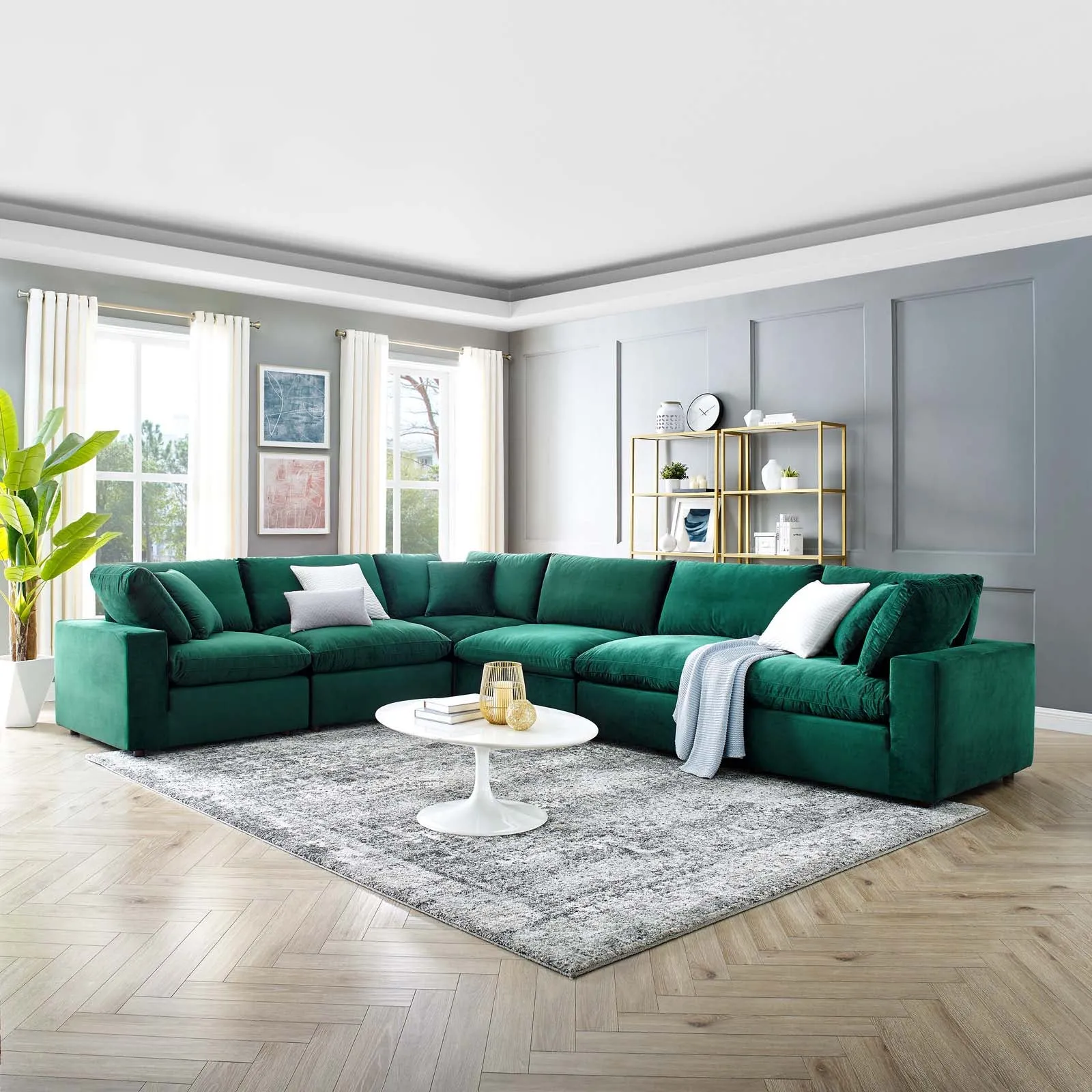 Commix  Down Filled Overstuffed Performance Velvet 6-Piece Sectional Sofa