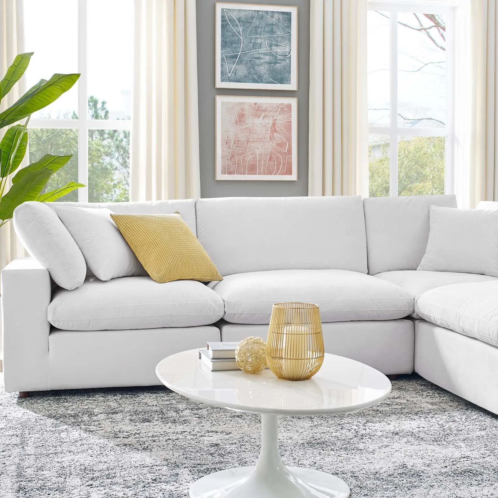 Commix  Down Filled Overstuffed Performance Velvet 6-Piece Sectional Sofa