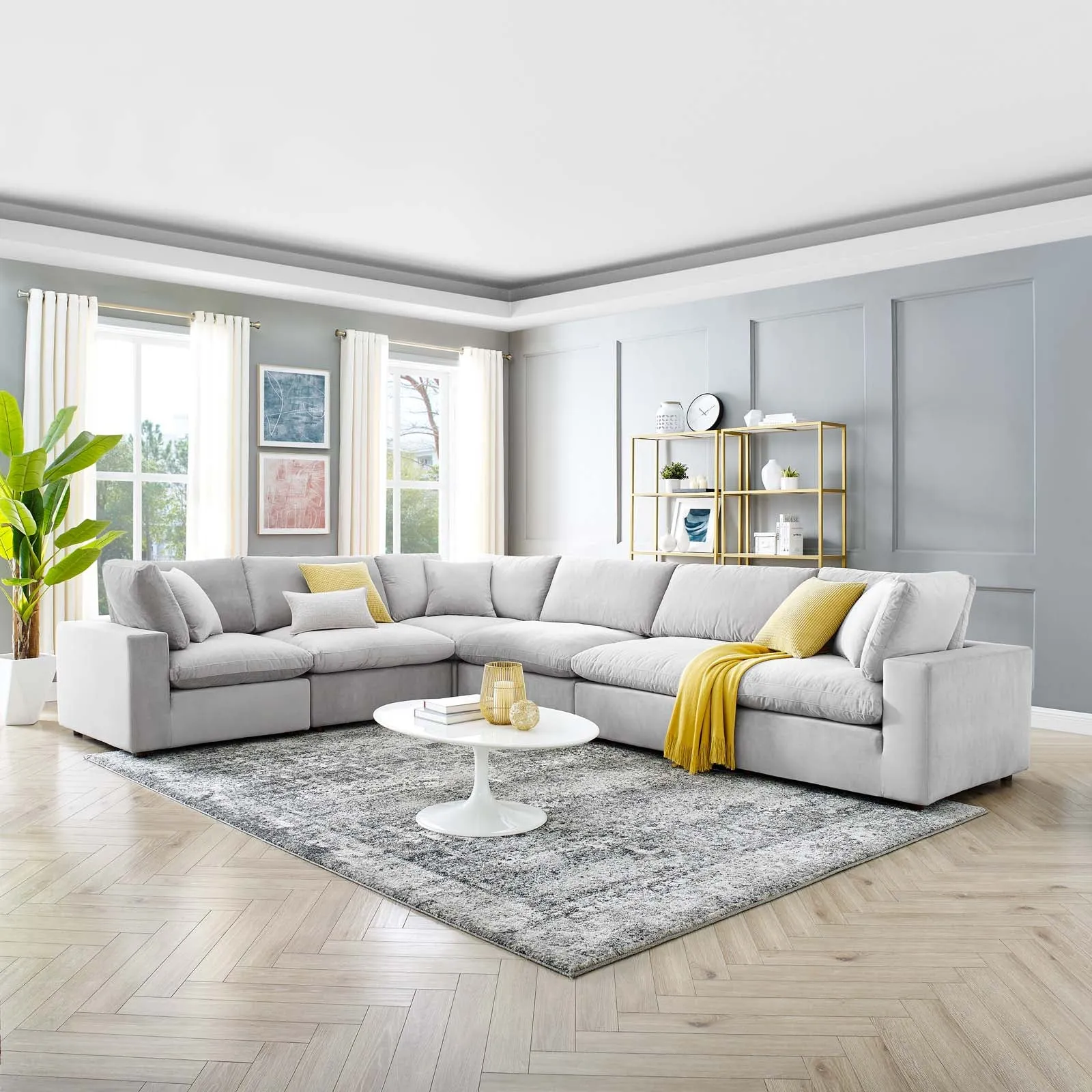 Commix  Down Filled Overstuffed Performance Velvet 6-Piece Sectional Sofa