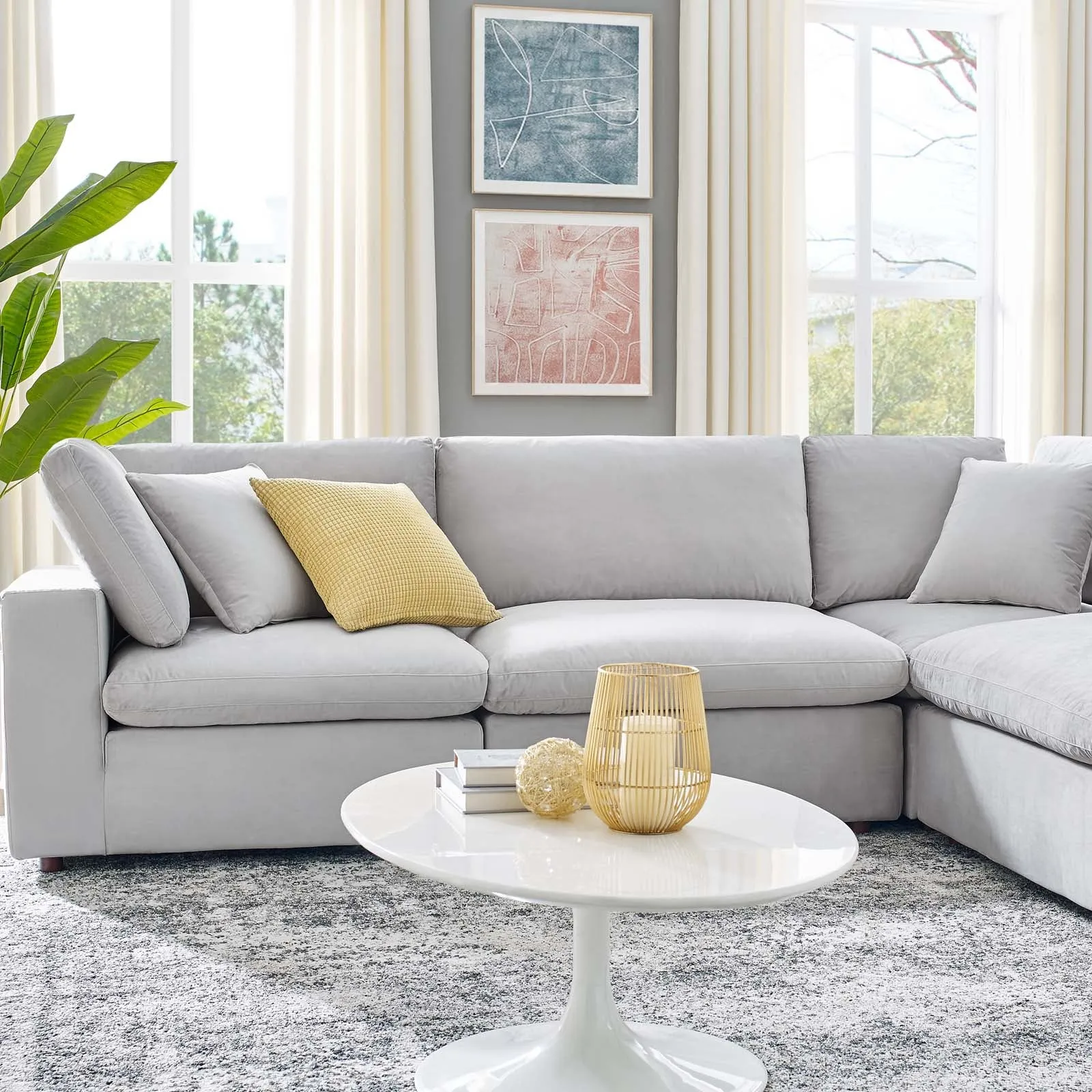 Commix  Down Filled Overstuffed Performance Velvet 6-Piece Sectional Sofa