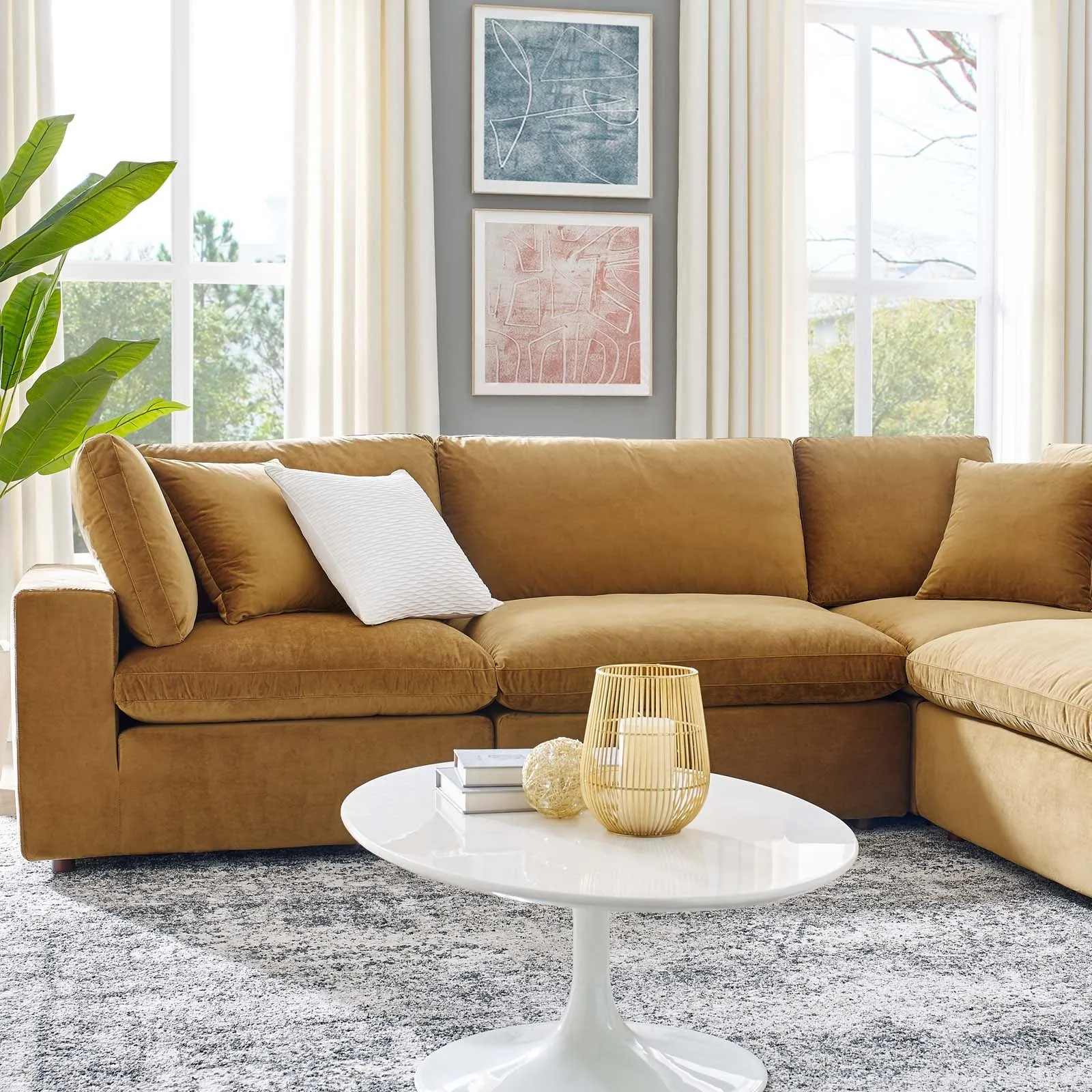 Commix  Down Filled Overstuffed Performance Velvet 6-Piece Sectional Sofa