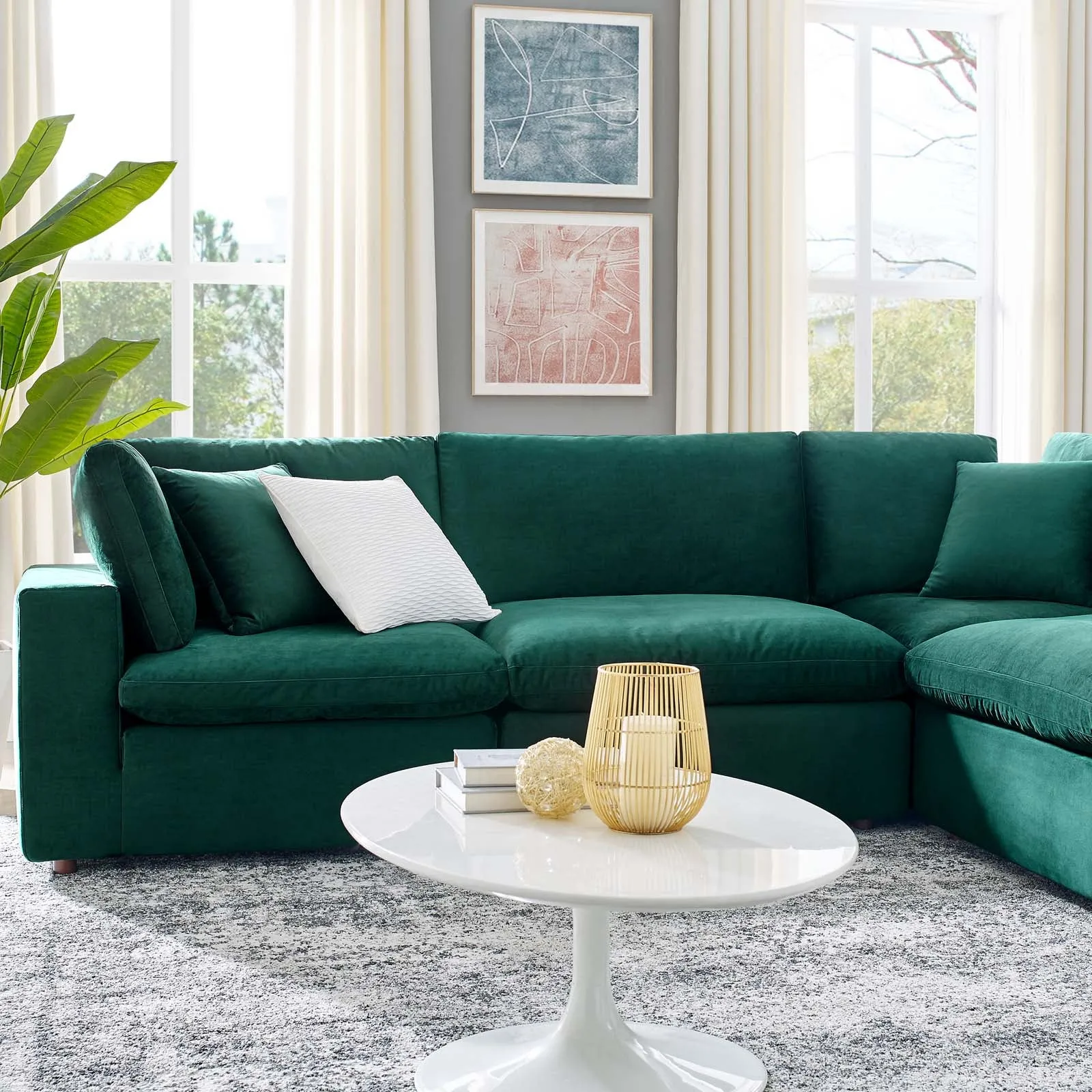 Commix  Down Filled Overstuffed Performance Velvet 6-Piece Sectional Sofa