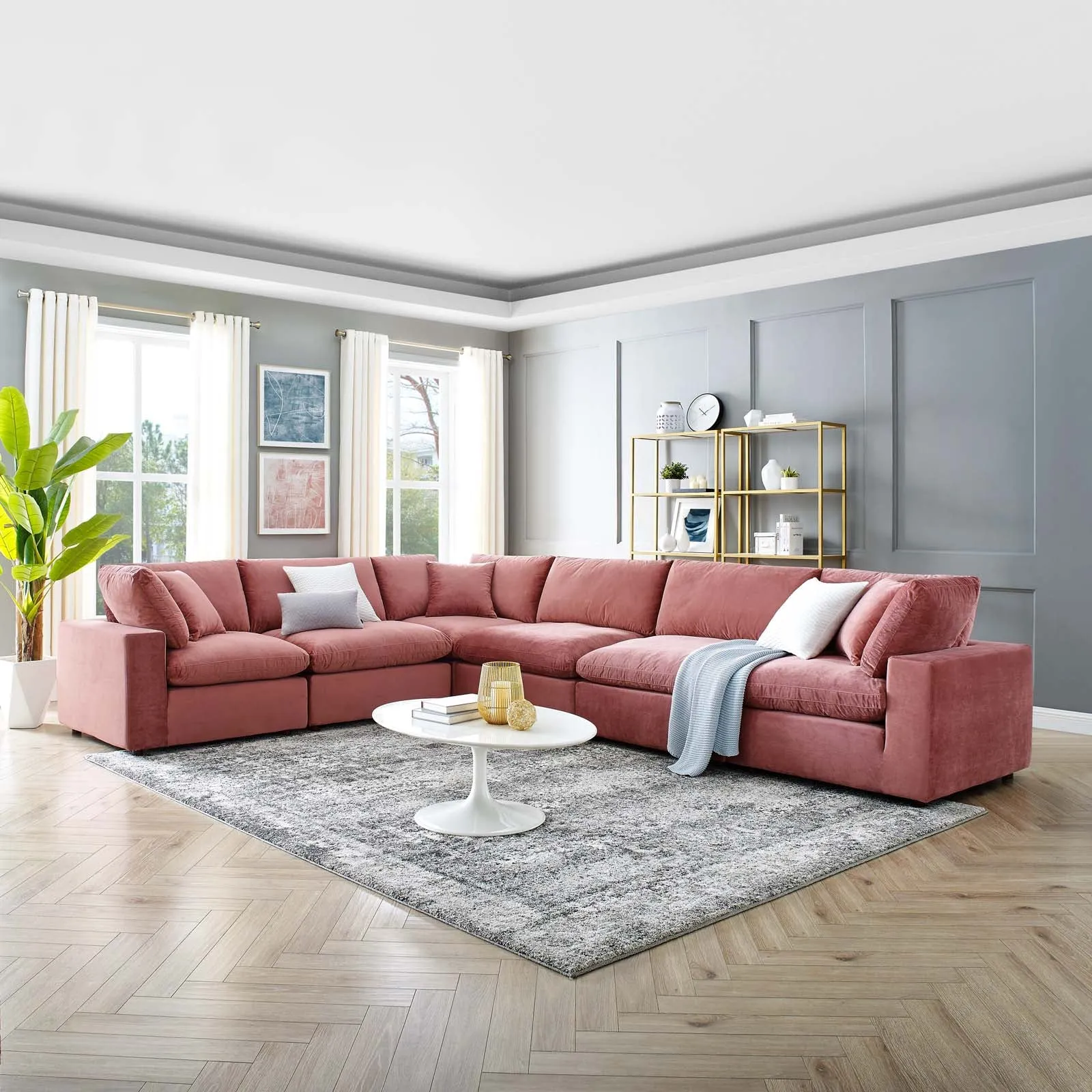Commix  Down Filled Overstuffed Performance Velvet 6-Piece Sectional Sofa