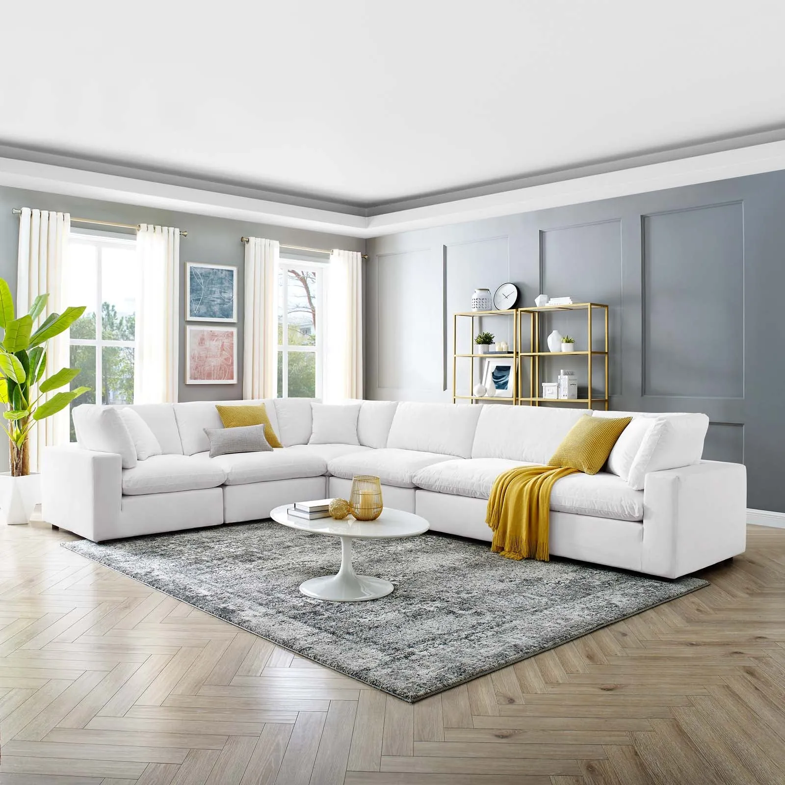Commix  Down Filled Overstuffed Performance Velvet 6-Piece Sectional Sofa