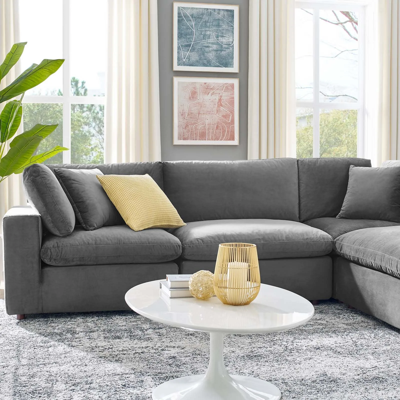 Commix  Down Filled Overstuffed Performance Velvet 6-Piece Sectional Sofa