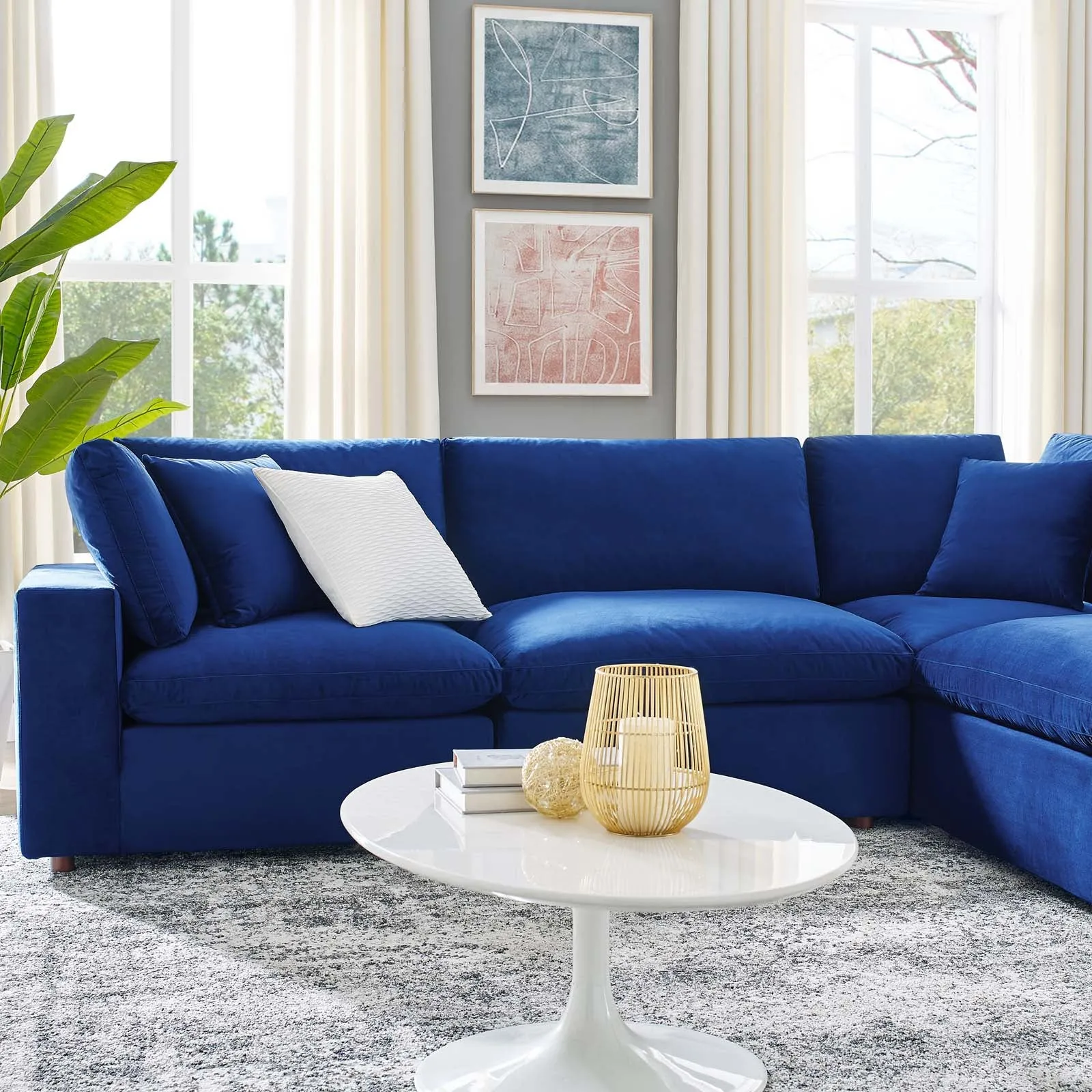 Commix  Down Filled Overstuffed Performance Velvet 6-Piece Sectional Sofa