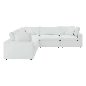 Commix Down Filled Overstuffed Vegan Leather 5-Piece Sectional Sofa White EEI-4920-WHI