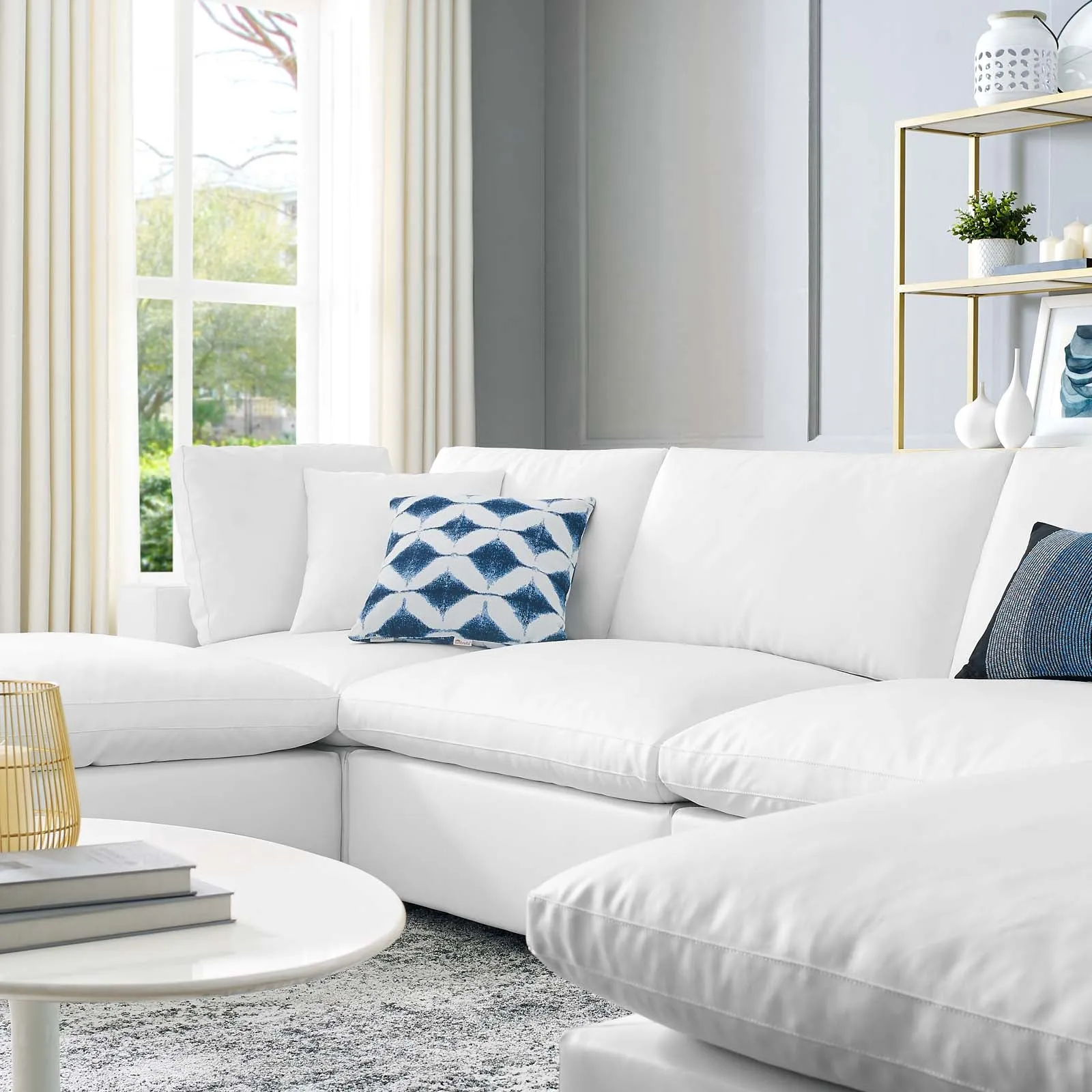 Commix Down Filled Overstuffed Vegan Leather 6-Piece Sectional Sofa White EEI-4918-WHI