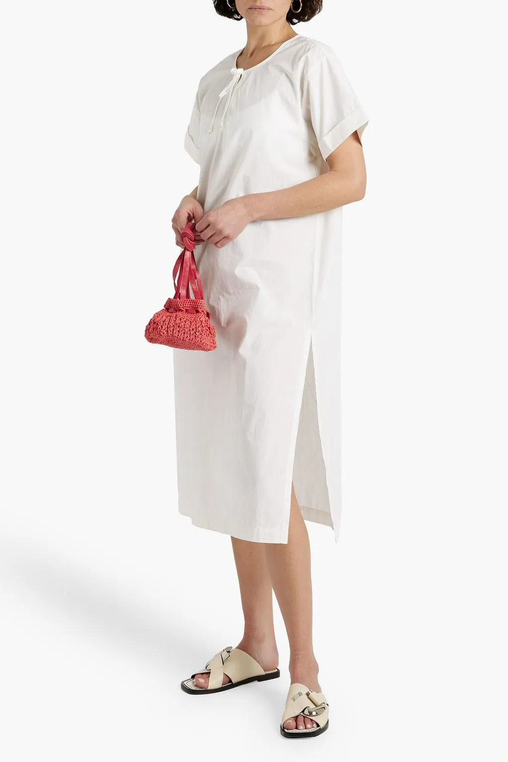 Cotton and poplin midi dress ONIA, white