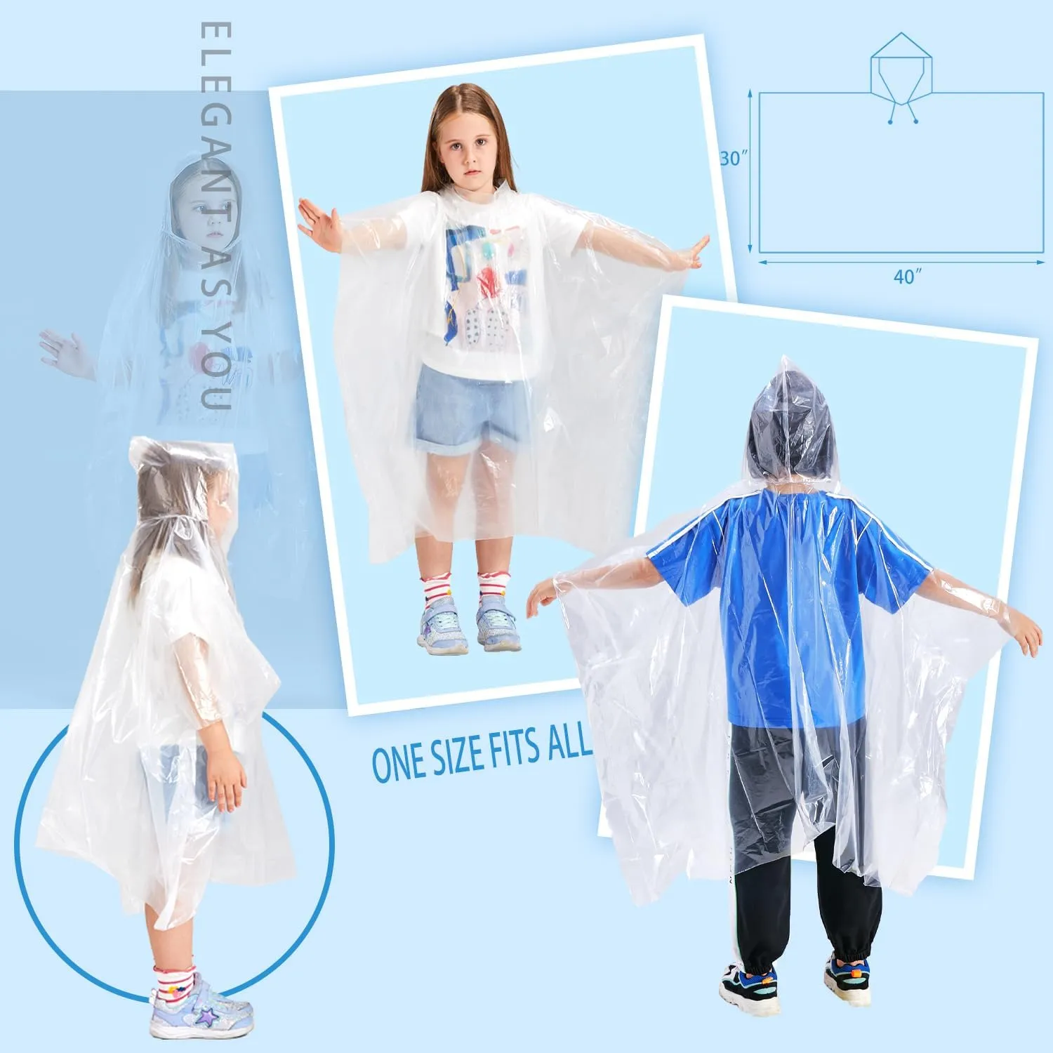 Disposable Rain Ponchos for Kids 6 Pack/Adults 10 and 6 Pack/Ponchos Family 6 Pack Extra Thicker Emergency Ponchos