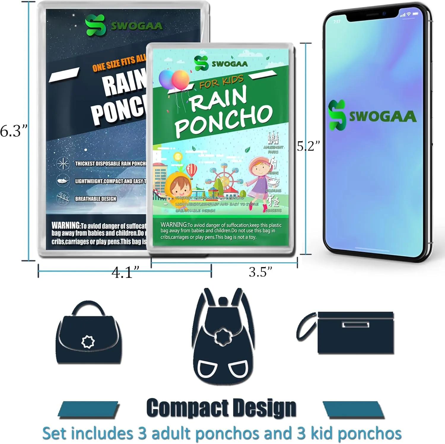 Disposable Rain Ponchos for Kids 6 Pack/Adults 10 and 6 Pack/Ponchos Family 6 Pack Extra Thicker Emergency Ponchos