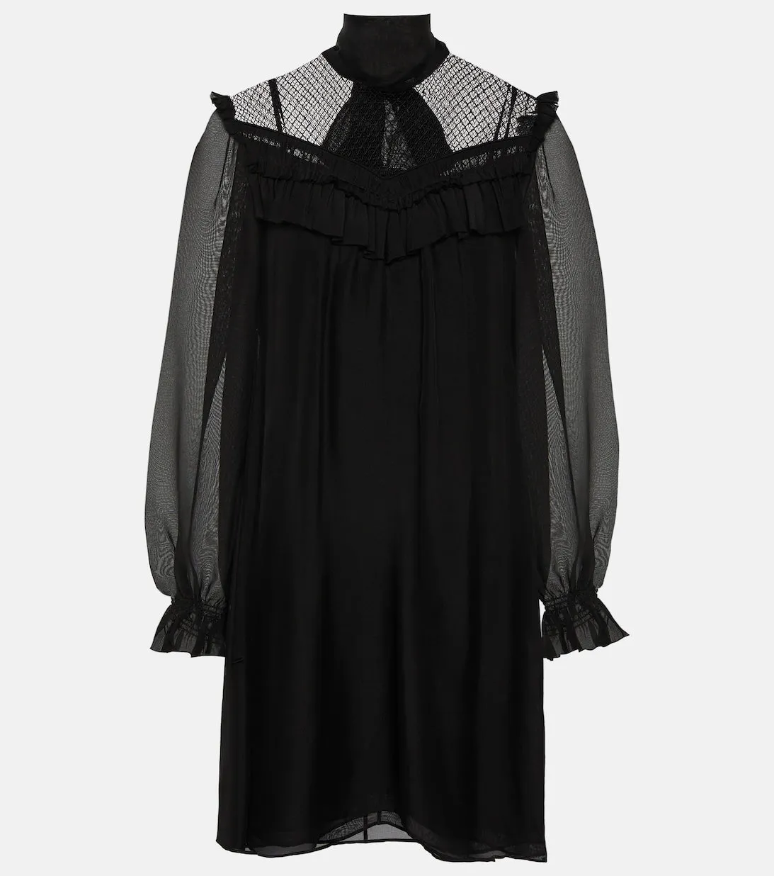 DOROTHEE SCHUMACHER Silk Mini Dress with Lace and Ruffles, Black