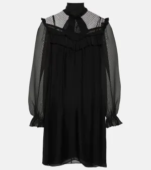 DOROTHEE SCHUMACHER Silk Mini Dress with Lace and Ruffles, Black