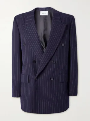 Double-breasted pinstriped wool-twill blazer