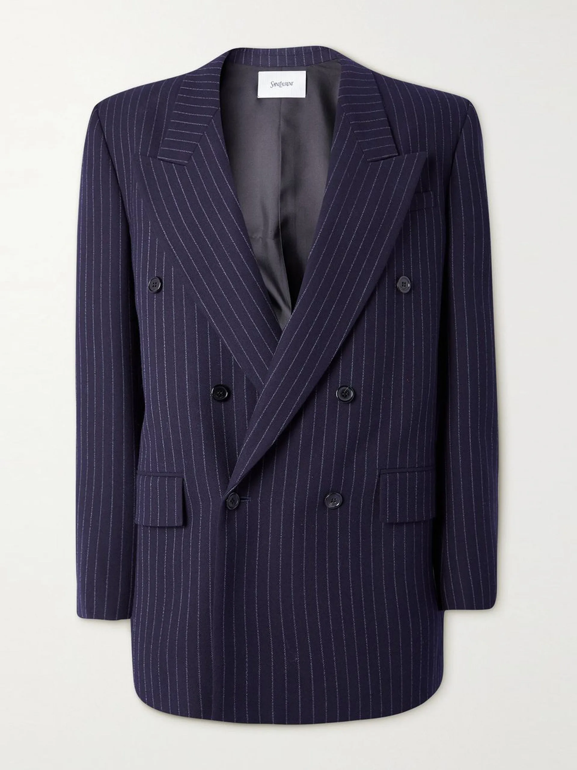 Double-breasted pinstriped wool-twill blazer
