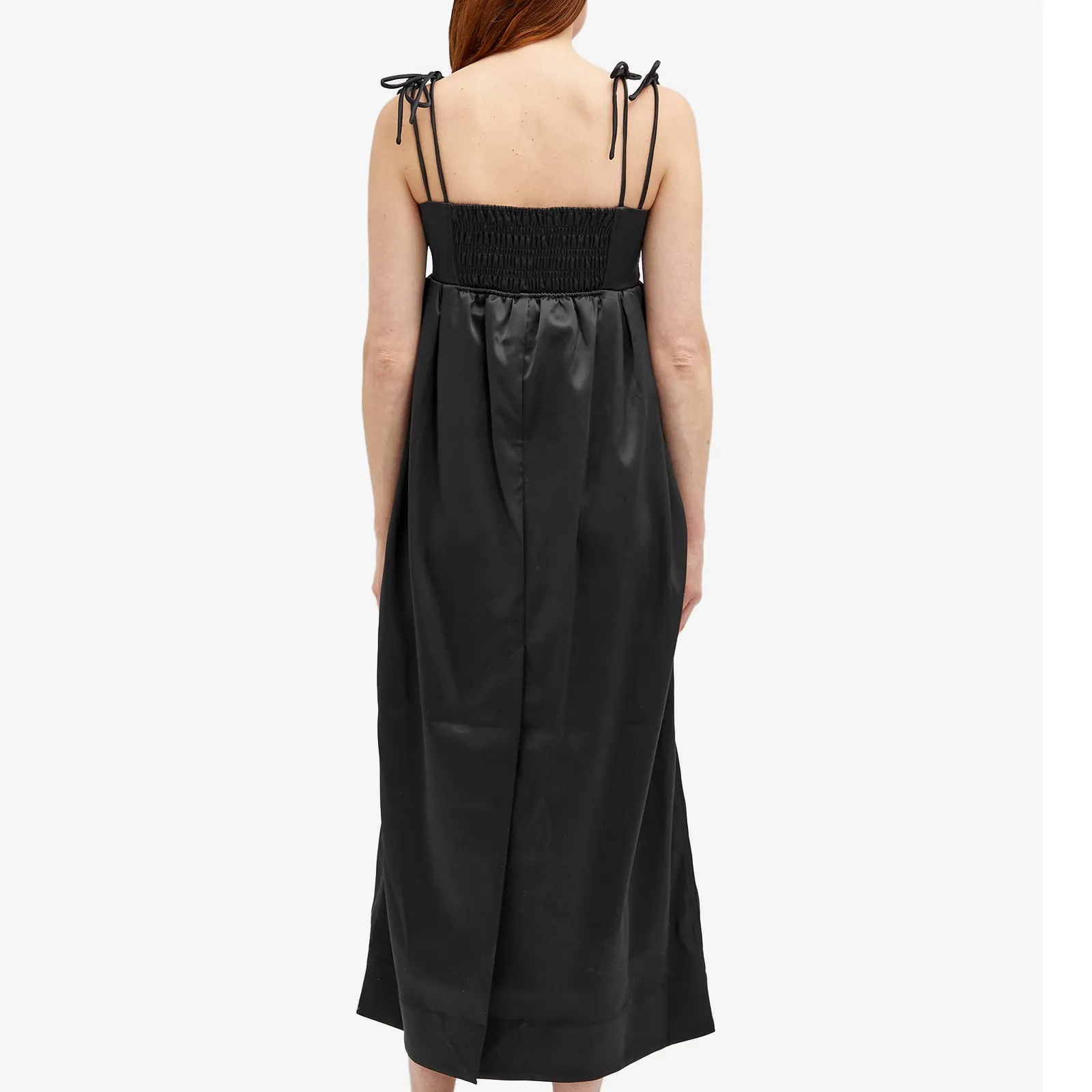 Dress Ganni Double Satin String Long, black