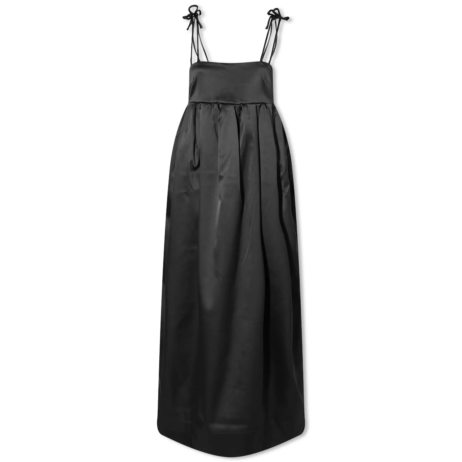 Dress Ganni Double Satin String Long, black