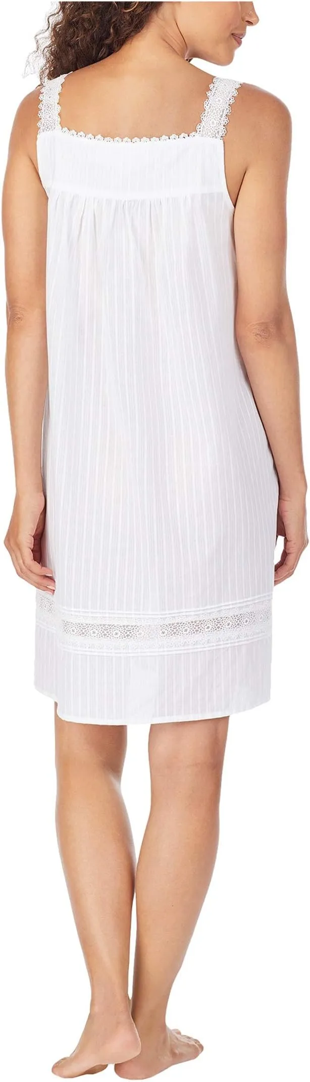Eileen West Sleeveless Cotton Dobby Stripe Short Nightgown white