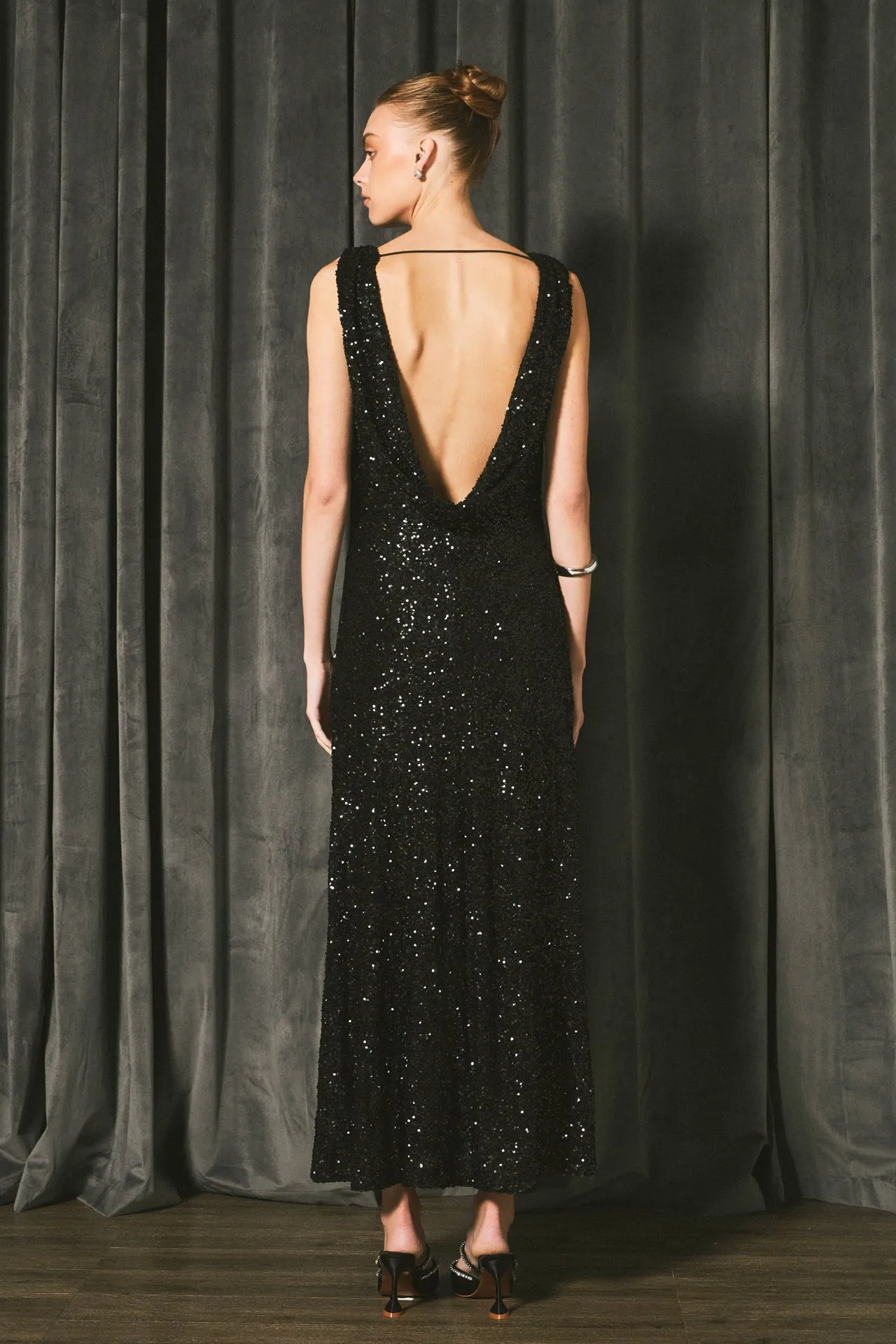 Endless Rose - Open Back Sleeveless Sequins Maxi Dress